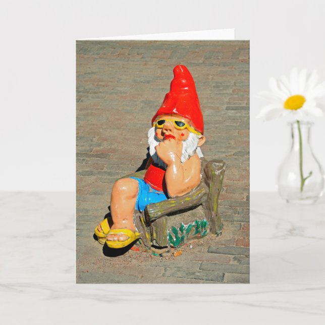 Sunbathing garden gnome card (Small Plant)