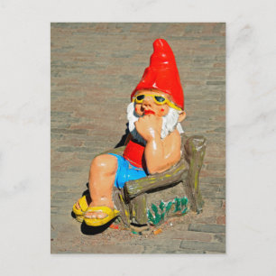 Sunbathing garden gnome postcard