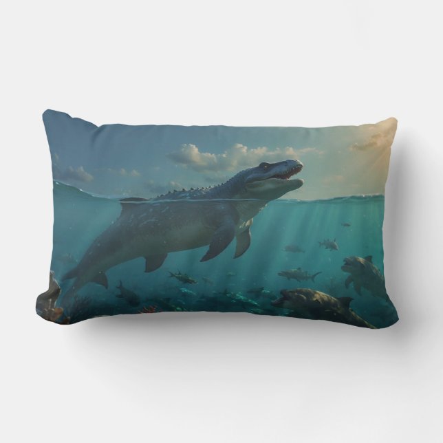 Sunbathing Mosasaur (Dinosaur Art) Mug Lumbar Cushion (Front)