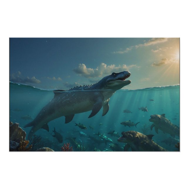 Sunbathing Mosasaur (Dinosaur Art) Mug Poster (Front)