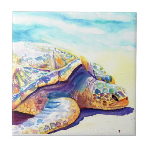 Sunbathing Turtle 6 Ceramic Tile