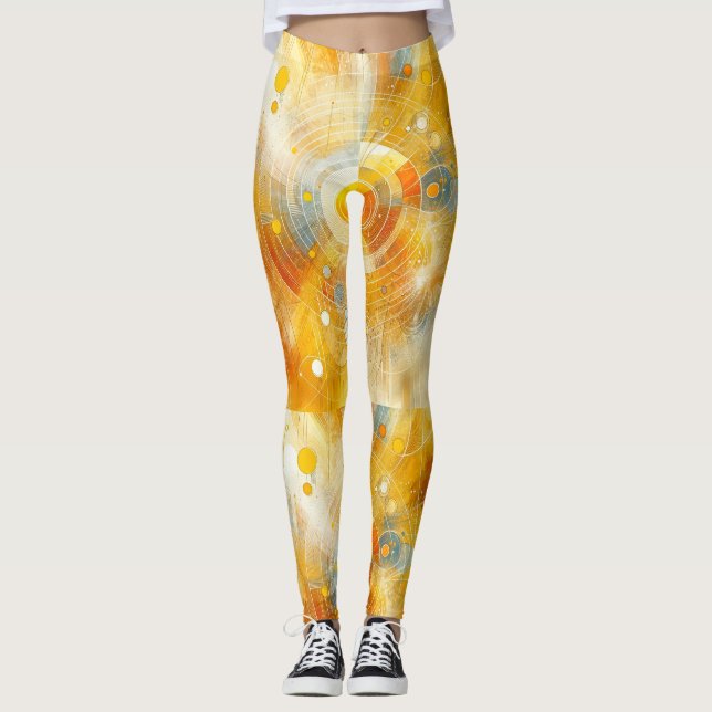 "Sunbeam Bliss - Lively Yellow Abstract Leggings (Front)