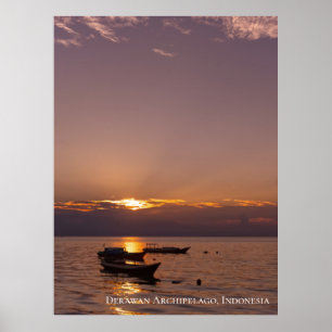 Sunbeam Sunset Rays Floating Boats Sea Twilight Poster