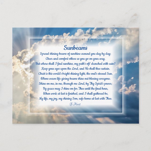 "Sunbeams" Christian Poem  Holiday Postcard (Front)
