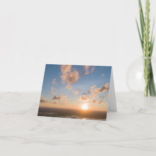 Sunbeams, Sunrise, Blue Sky, Fluffy Clouds Image Card
