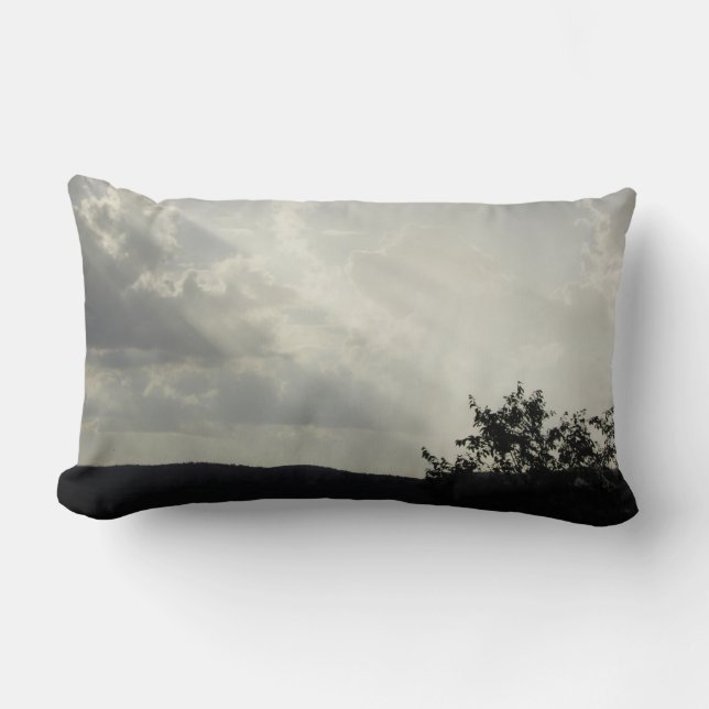 Sunbeams Through Clouds Grey White Landscape Lumbar Cushion (Front)