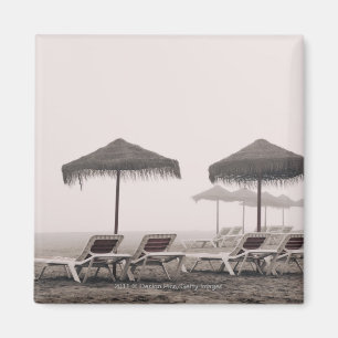 Sunbeds And Umbrella On Playamar Beach Magnet