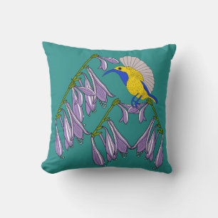 Sunbird with purple flowers cushion