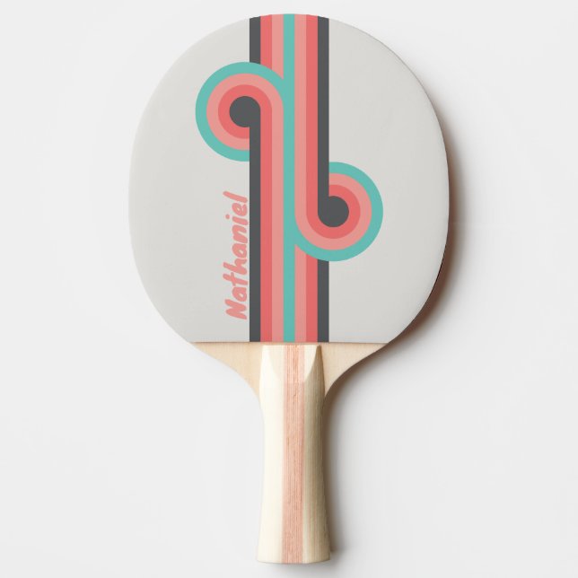 Sunbleached Coral Stripe Loop with Name Ping Pong Paddle (Front)
