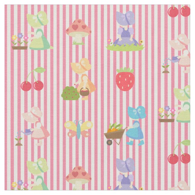 Sunbonnet Sue on Pastel Pink/White Striped Fabric (Close Up)