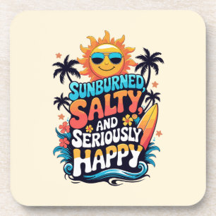 Sunburned Salty and Happy – Retro Beach Vibes Coaster