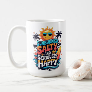 Sunburned Salty and Happy – Retro Beach Vibes Coffee Mug