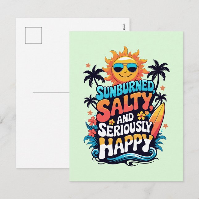 Sunburned Salty and Happy – Retro Beach Vibes Holiday Postcard (Front/Back)
