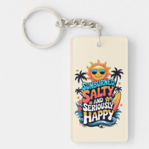 Sunburned Salty and Happy – Retro Beach Vibes Key Ring