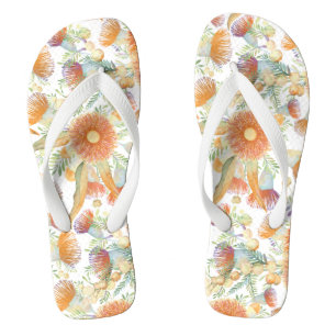 Sunburnt Wattle and Eucalyptus Blooms Flip Flops