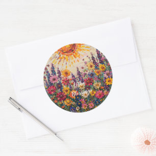 Sunburst and Floral Pattern Litha Classic Round Sticker
