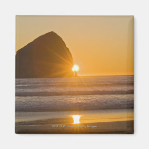 Sunburst And Haystack Rock At Cape Kiwanda Magnet
