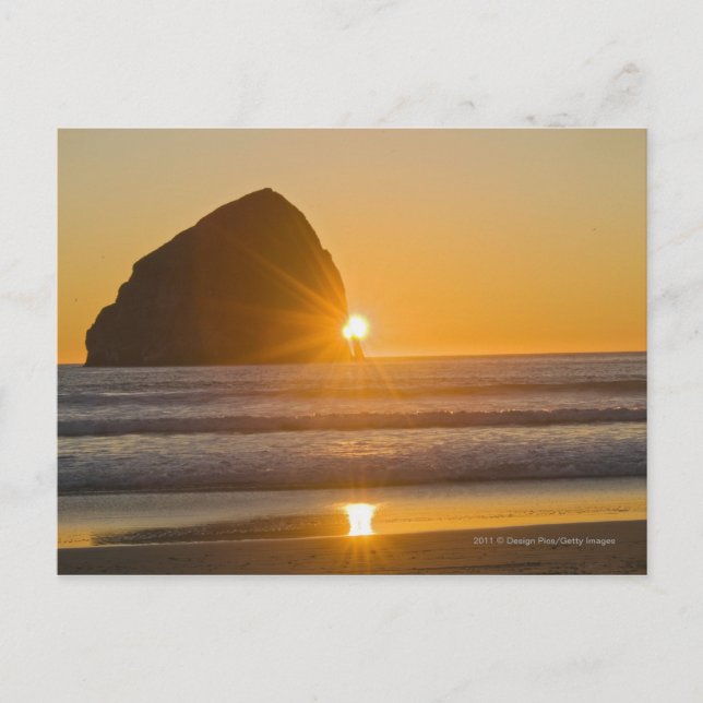 Sunburst And Haystack Rock At Cape Kiwanda Postcard (Front)