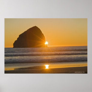 Sunburst And Haystack Rock At Cape Kiwanda Poster