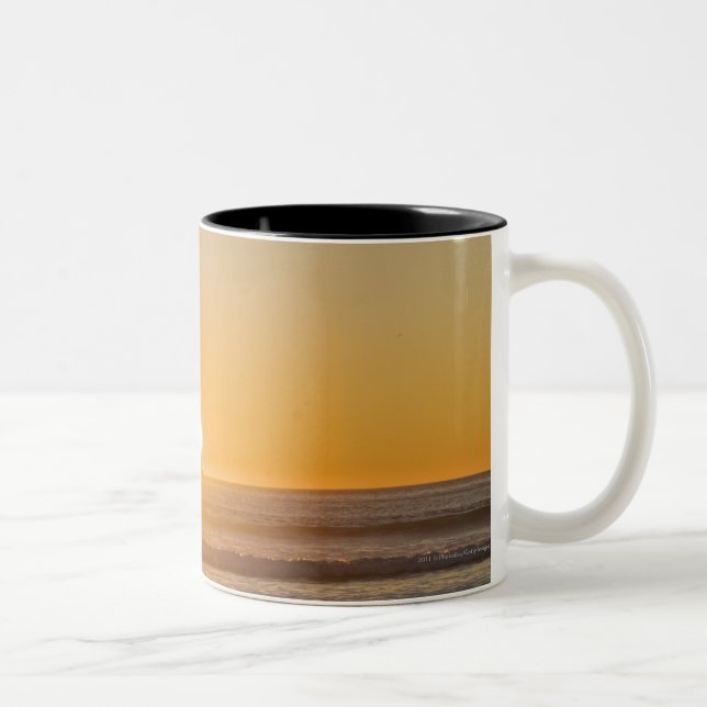 Sunburst And Haystack Rock At Cape Kiwanda Two-Tone Coffee Mug (Right)