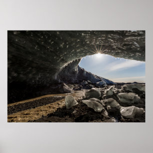 Sunburst at ice cave entrance poster