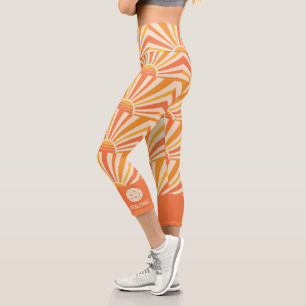 Sunburst Cool Retro 70s Custom Pickleball Capri Le Leggings