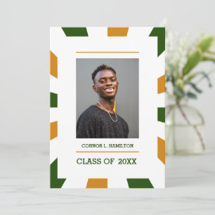 Sunburst  Green Orange White Photo Graduation  Invitation