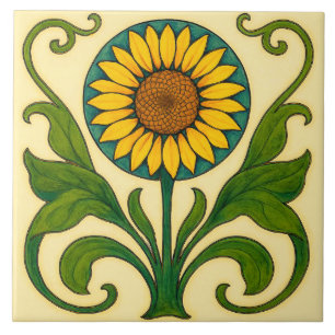 Sunburst Harmony: Nouveau Sunflower  Ceramic Tile
