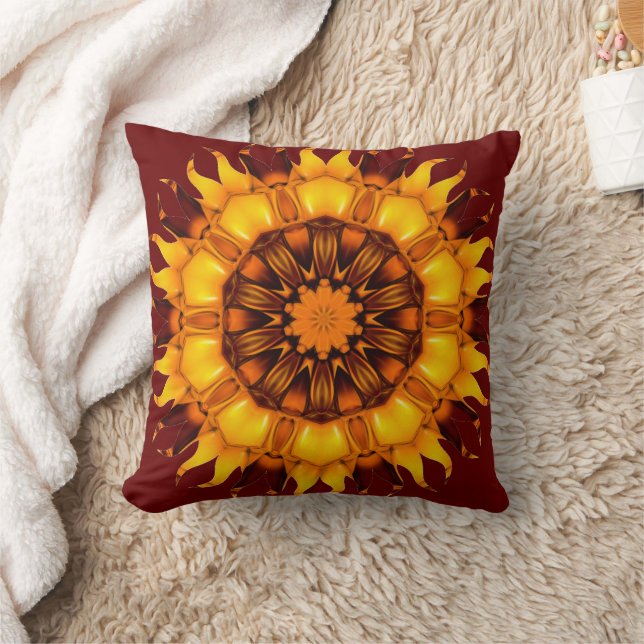 Sunburst Mandala Throw Pillow (Blanket)