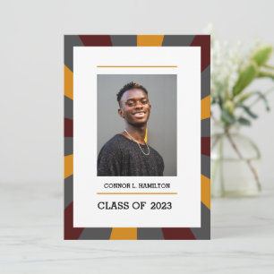 Sunburst   Maroon Orange Gray Photo Graduation   Invitation