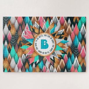 Sunburst Monogram Trendy Geometric Triangles Jigsaw Puzzle