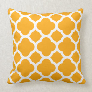 Sunburst Orange and White Quatrefoil Pattern Cushion