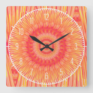 Sunburst Orange Square Wall Clock