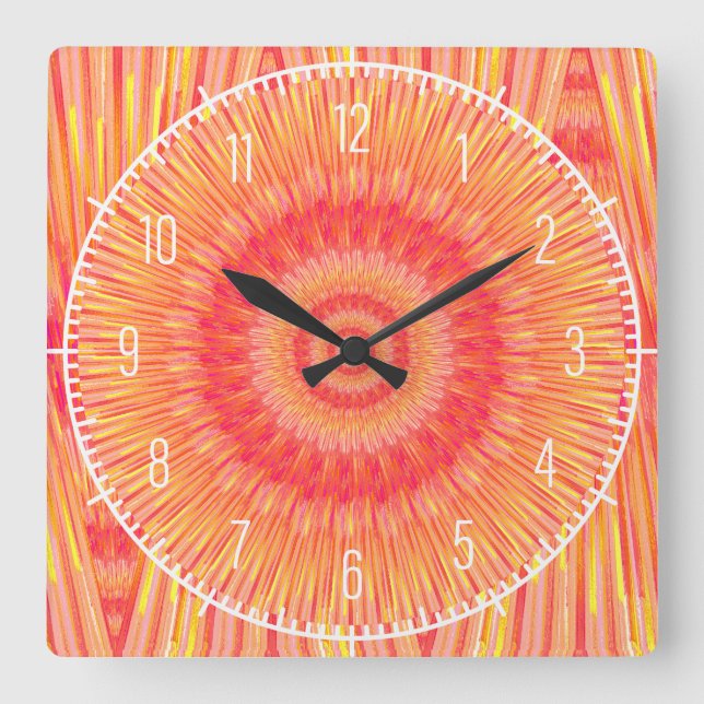 Sunburst Orange Square Wall Clock (Front)