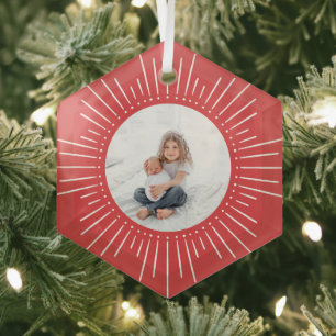 Sunburst Personalised Photo Red Glass Tree Decoration