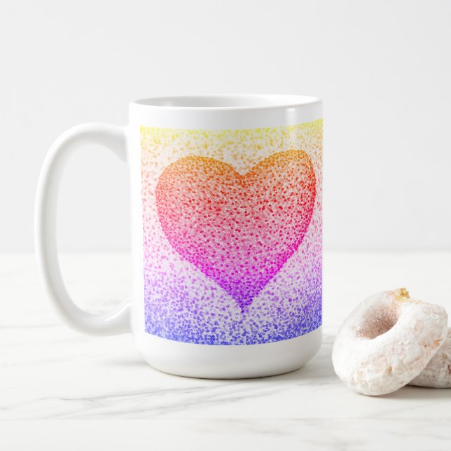 Sunburst Pointillism Heart Coffee Mug (With Donut)