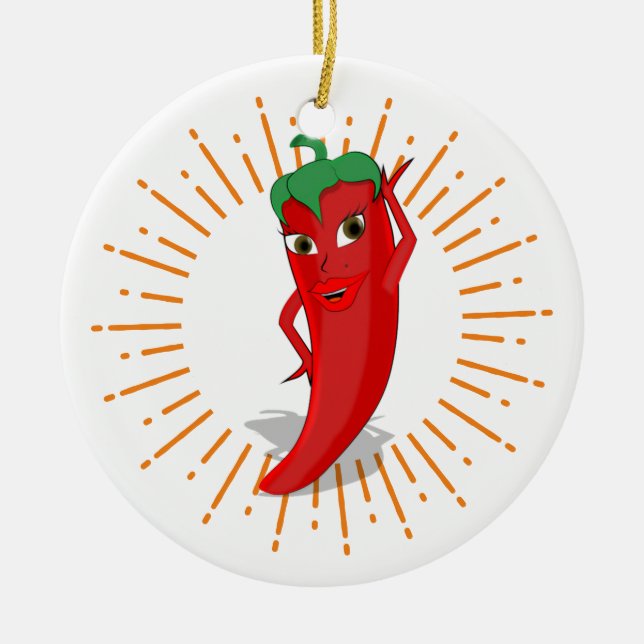 Sunburst Red Hot Pepper Diva  Ceramic Ornament (Front)