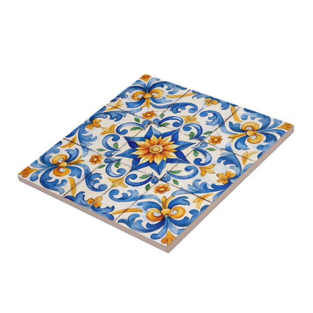 Sunburst Spice Azulejo  Ceramic Tile (Side)