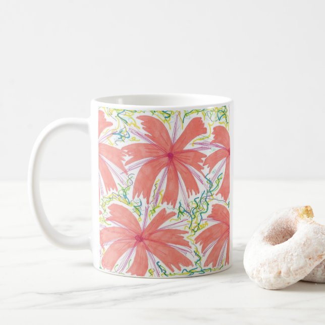 Sunburst Tropical Flower Pattern Coffee Mug (With Donut)