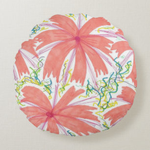 Sunburst Tropical Flower Pattern Round Cushion