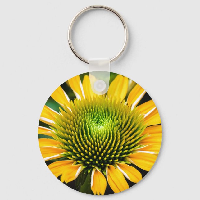 Sunburst Yellow Coneflower Button Keychain (Front)