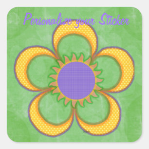 Sunburst Yellow Polkadot Flower Square Sticker