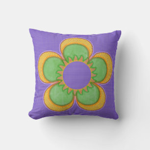 Sunburst Yellow Polkadot (purple) Flower Pillows