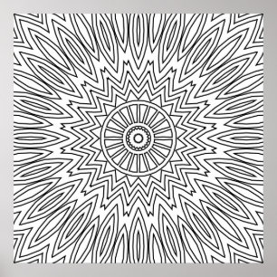 Sunburst Zigzag Mandala with Layered Line Pattern Poster