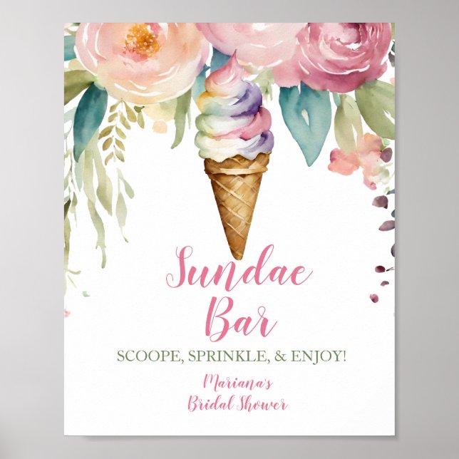 Sundae Bar She's Been Scooped Up Bridal Shower Poster (Front)