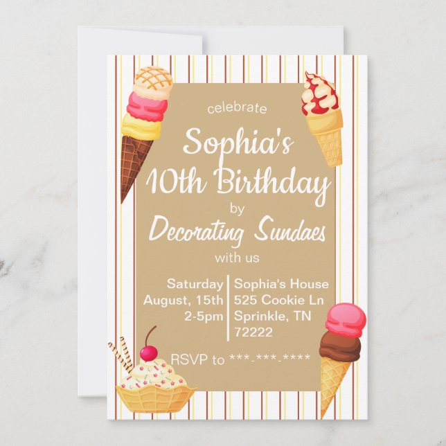 Sundae Decorating Birthday Invitation (Front)