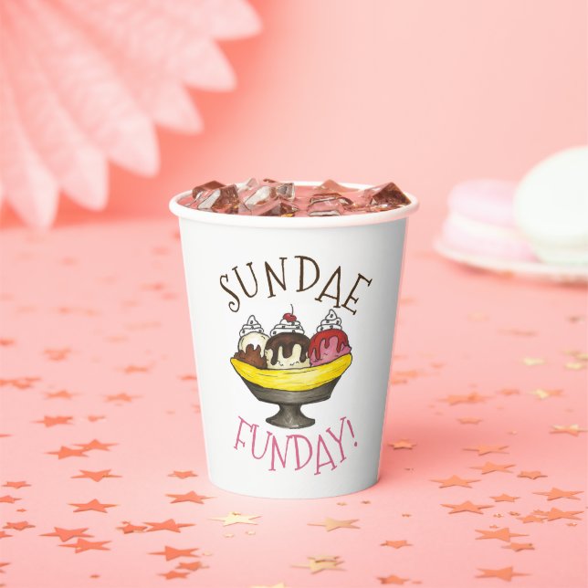 SUNDAE FUNDAY Banana Split Ice Cream Social Paper Cups (Insitu)
