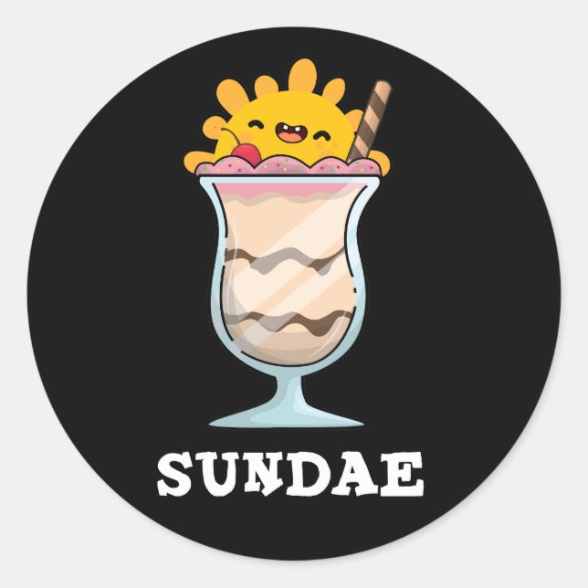 Sundae Funny Sunday Ice Cream Pun Dark BG Classic Round Sticker (Front)