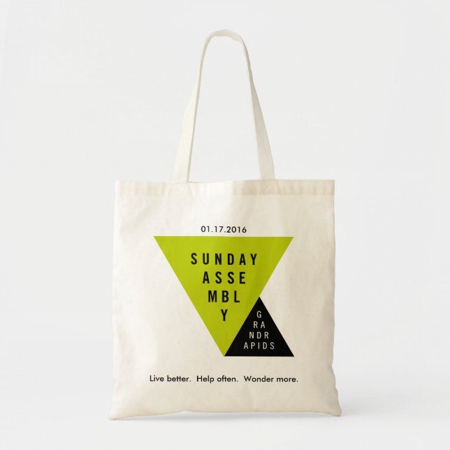 Sunday Assembly Grand Rapids Launch Date Tote Bag (Front)