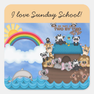 Sunday Bible School Noahs Ark of Animals Flood Square Sticker